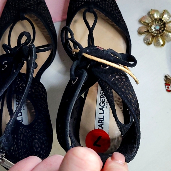 Karl Lagerfeld Paris Black Lace up Heels 7 - Picture 6 of 10